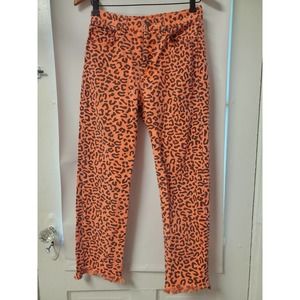 Carmar Orange Leopard Print Frayed Hem Button Fly Jeans, Size 26